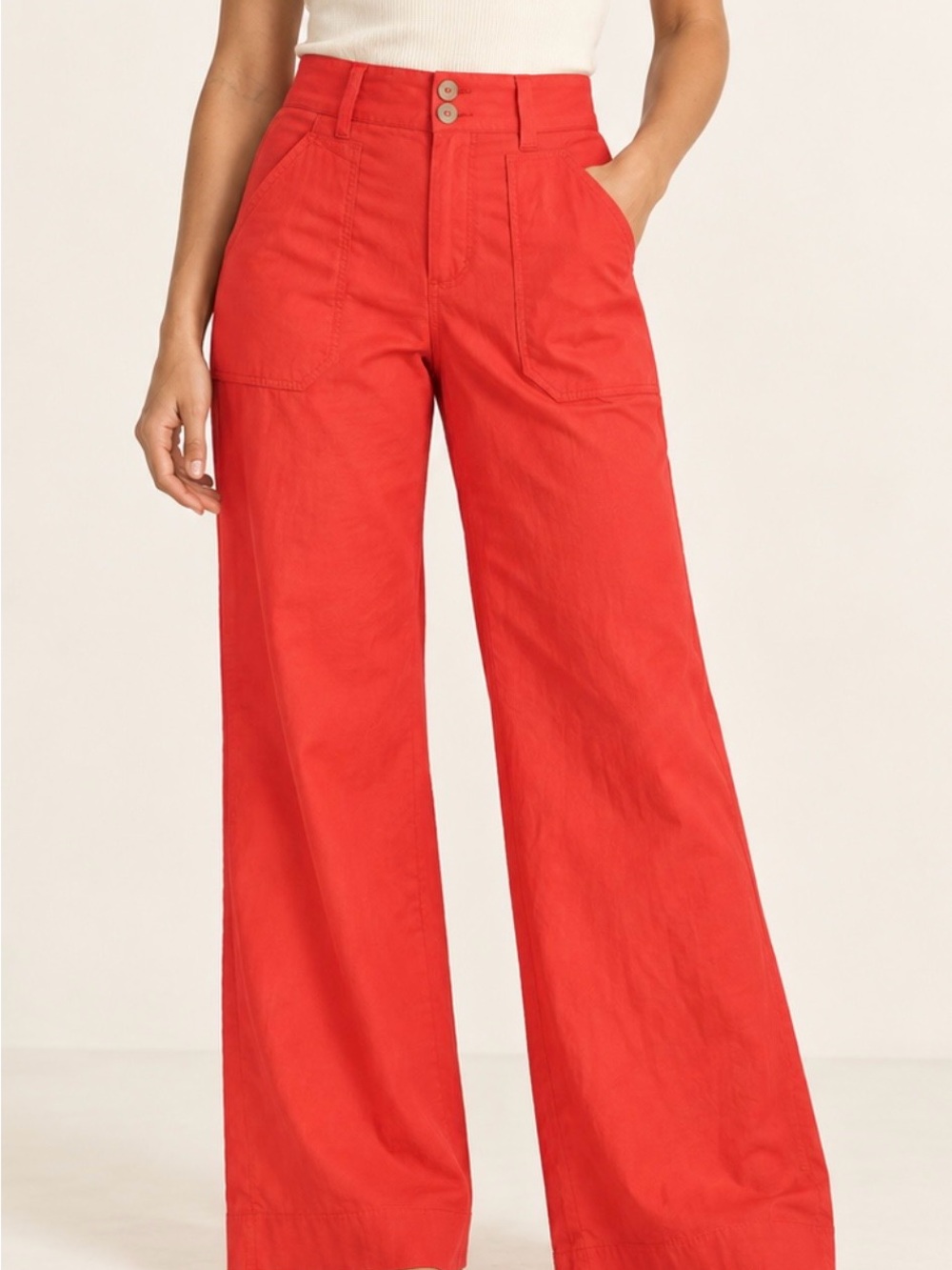 Maeve by Anthropologie The Naomi Red Linen Blend Wide Leg Pants Women's 6